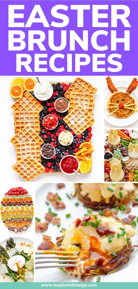 Discover over 30 amazing Easter brunch ideas that are guaranteed to make your Easter absolutely delicious! Everything from mouthwatering savory dishes to irresistible sweet treats and even some super cute Easter brunch recipes that are perfect for the kids. | www.mapleandmango.com Eggs Benny Recipe, Dutch Baby Pancake Savory, Easter Food Ideas, Easter Brunch Ideas, Easter Brunch Recipes, Savory Dutch Baby, Strawberry Banana Muffins, Lemon Ricotta Cookies, Fluffy Cinnamon Rolls