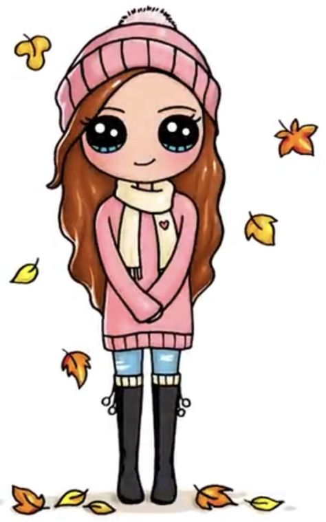 Draw So Cute People, Kawaii People, Kawaii Girl Drawings, Girl Drawing Easy, Doll Drawing, Fall Girl, Cute Kawaii Animals, Kawaii Illustration, Spring Girl