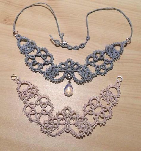 Tatted Necklace, Tatting Patterns Free, Tatting Necklace, Needle Tatting Patterns, Crochet Jewlery, Shuttle Tatting Patterns, Tatting Earrings, Tatting Tutorial, Beaded Necklace Patterns