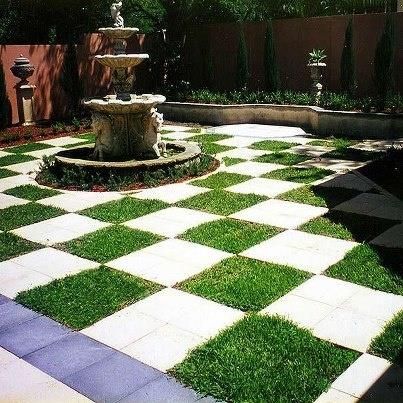 Outdoor Chess, Older Houses, Rooftop Decor, Water Feature Design, Lawn Path, Lawn Designs, Grass Pavers, Alice In Wonderland Garden, Landscape Details