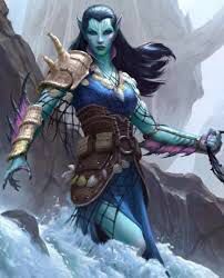 Female Sea Elf Cleric D&D 5e Dnd Triton Female, Triton Barbarian, Dnd Triton, Triton Dnd, Female Sorcerer, Sea Elf, Dnd Races, Character Images, Mermaids And Mermen