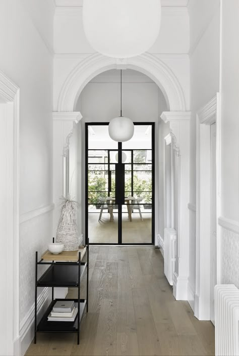 Steel Frame Doors, We Are Over The Moon, Gable House, Hall Lighting, Australian Interior Design, Edwardian House, Hallway Designs, Steel Windows, Interior Design Awards