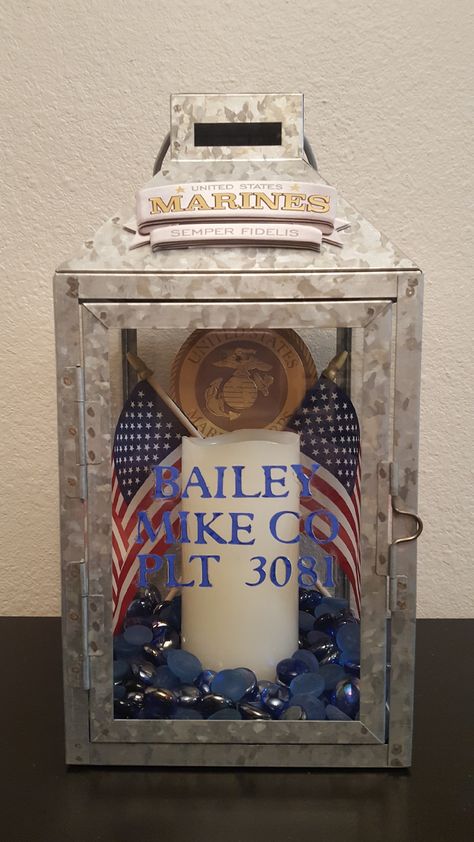 Crucible Lantern Crucible Table Ideas, Army Lantern Ideas, Crucible Lantern Marine Diy, Crucible Table Marine, Marine Crucible Table Ideas, Army Forge Lantern Ideas, Crucible Candle Marine Diy, Usmc Party Decorations, Crucible Marines