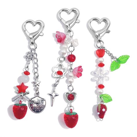 PRICES MAY VARY. Stylish Keychain: These cute keychains comes in pink red strawberry, butterfly, green leaves,star,bear,heart etc.pendant designs and unique heart or star clasps,make it look very beautiful and exquisite. High Quality Keychain: Our aesthetic keychains are made of high-quality alloy,acrylic, beads and crystal which is durable and exquisite,and hese keychains are just the right size to make you look different, exquisite and stylish. Bright Gloss:The Cute keychains for women is poli