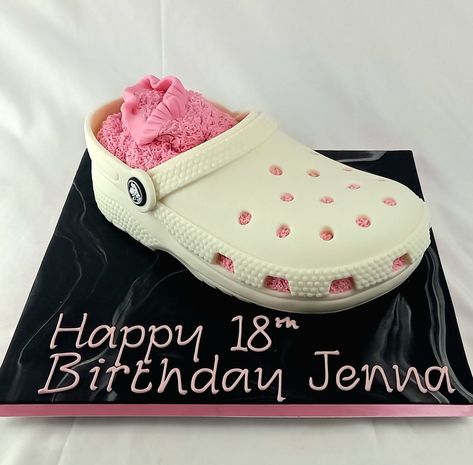 Croc cakes- perfect for Croc lovers everywhere!! #cakesthatlooklikestuff #Croc #Crocshoe #instacake #birthdaycakeforher #Croccake Croc Birthday Cake, Croc Shoe Cake Ideas, Croc Cake Shoes, Croc Birthday Party, Croc Cake, Birthday Excitement, Shoe Cupcakes, Shoe Cake, Cake Templates