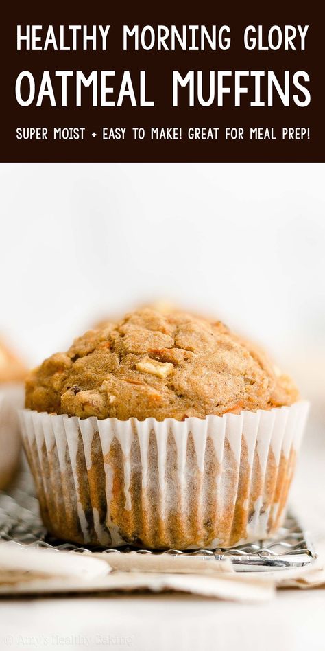 These healthy morning glory oatmeal muffins are some of the BEST muffins I’ve ever had! They’re so moist, like cupcakes! This easy recipe has no sugar and both whole wheat & gluten free options. (Both taste equally amazing!) I bake these breakfast muffins all the time! SO good! Morning Glory Oatmeal, Low Cholesterol Breakfast, Fluffy Oatmeal, Low Calorie Oatmeal, Oatmeal Breakfast Muffins, Low Sugar Muffins, The Best Muffins, Muffins From Scratch, Morning Glory Muffins Healthy