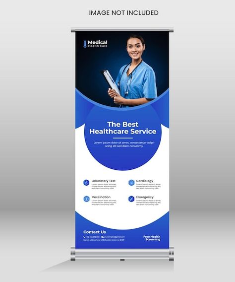 Healthcare and medical roll up banner te... | Premium Vector #Freepik #vector #medical-insurance #hospital #medical-center #medical-clinic Medical Roll Up Banner Design, Hospital Banner Design Ideas, Hospital Graphic Design, Hospital Poster Design, Medical Banner Design, Future Hospital, Entrance Backdrop, Hospital Banner, Hospital Poster