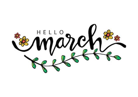 Happy Birthday Fonts Hand Drawn Simple, March Calligraphy, March Lettering, Hello March Images, March Images, March Writing, Happy Birthday Font, Chalkboard Doodles, March Bullet Journal