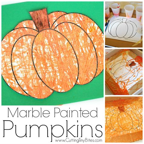 Fall or Halloween process art craft project for kids. Marble painting pumpkins or jack-o'-lanterns! Great for preschool or elementary. Halloween Process Art, Wildflower Room, Leaves Preschool, Preschool Autumn, October Themes, Pumpkin Investigation, Pumpkins Preschool, Fall Crafts For Toddlers, Preschool Crafts Fall