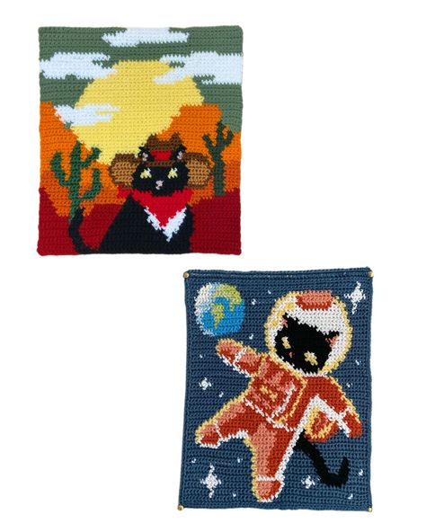 Crochet Painting, Astro Cat, Crochet Wall Hanging, Home Decor Crochet, Chat Crochet, Crochet Unique, Crochet Mignon, Decor Crochet, Confection Au Crochet