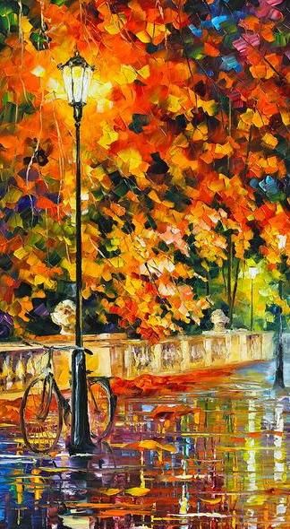 leonid afremov Bicycle Wall Art, Leonid Afremov, Bicycle Painting, Soyut Sanat Tabloları, Bicycle Art, Simple Acrylic Paintings, Bike Art, Palette Knife, Street Light