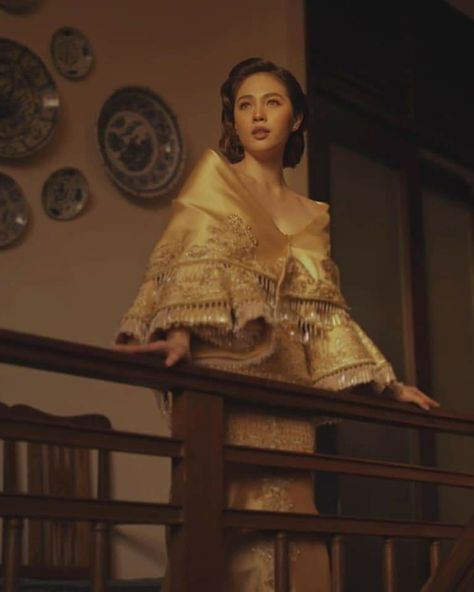 Janella Salvador in National dress of Philippines Filipiniana Prenup, Philippines Dress, Miniature Gnomes, Modern Filipiniana Gown, Filipiniana Wedding Dress, Philippine Mythology, Janella Salvador, Modern Filipiniana Dress, Filipiniana Wedding