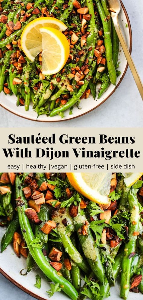 Green Bean Vinaigrette, Dijon Green Beans, Haricot Verts Recipe, Walder Wellness, Easy Green Bean Recipes, Easy Veggie Side Dish, Green Beans Side Dish, Veggie Side Dish Recipes, Lemon Green Beans