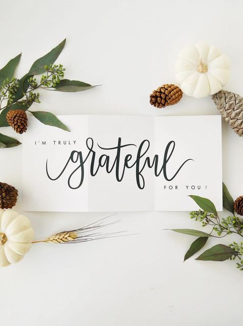 I'm Truly Grateful For You Card White /Thanksgiving | Atiliay Calligraphy Happy Birthday, Easy Calligraphy, Modern Thanksgiving, Calligraphy Ideas, Thanksgiving Messages, Gratitude Cards, Teacher Appreciation Cards, Hand Lettering Cards, Happy Birthday Celebration