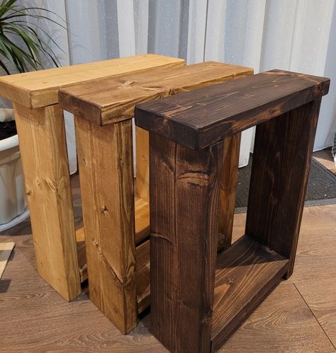 Rustic Solid Wooden End Table Coffee Table Slim Narrow Side - Etsy UK Diy Tall Side Table, Side Table Narrow, Narrow Coffee Table, Rustic Sofa Tables, Inside Furniture, Side Sofa, Wooden End Table, Airbnb Ideas, Cow Skulls