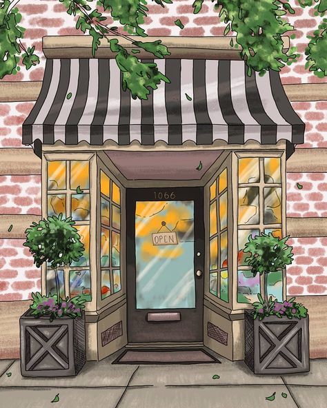 Shop Illustration Store Fronts, Building Illustration Simple, Shopfront Illustration, Store Front Illustration, Cute Store Fronts, Storefront Illustration, Store Illustration, Things Illustration, House Illustrations