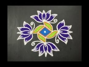 Lotus Flower Rangoli, Vilakku Kolam, New Rangoli, Easy Rangoli Design, Lotus Rangoli, Diya Rangoli, Rangoli Simple, Dots Rangoli, Rangoli Side Designs