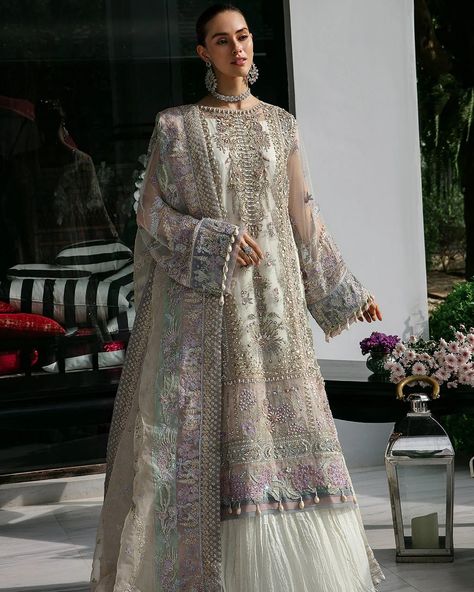 Crushed Sharara, Sharara Style, Traditional Attires, Pakistani Style, Organza Sleeves, Pakistani Wedding Dress, Chiffon Collection, Pakistani Wedding Dresses, Neckline Designs