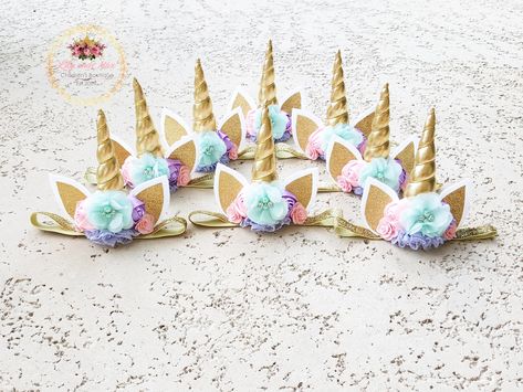 Unicorn Party Hats, Boy Unicorn, Unicorn Party Favor, Unicorn Birthday Decorations, Jeweled Flowers, Unicorn Desserts, Crazy Hat, Rosette Headband, Pink Flower Crown