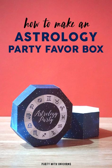 Are you planning an Astrology Party? Download this free template to create your own Favor boxes for your guests. The template shows all start signs on the Zodiac so it will be perfect for everyone. The post also includes links to download matching astrology Party printables. Astrology party | Astrology Party Supplies | Astrology party favors | Astrology Party #astrology #astrologyparty Zodiac Party Favors, Astrology Themed Party, Zodiac Party, Boys Birthday Party Games, Girls Birthday Party Games, Astrology Party, Aries Baby, Astrology Birthday, Astrology Gifts