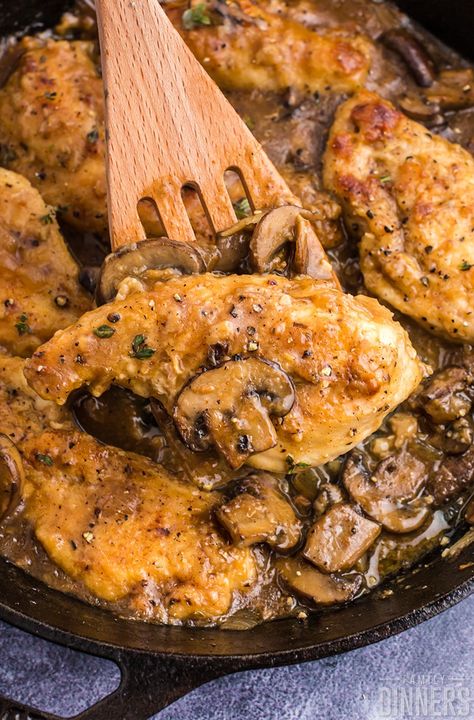 Yum! These delicious chicken skillet recipes are perfect for simple dinner nights. Make chicken in a skillet 21 tasty ways. Chicken In White Wine Sauce, Turkey Thigh Recipes, Chicken In White Wine, Chicken In A Skillet, Chicken White Wine Sauce, White Wine Recipes, Mushroom Wine Sauce, White Wine Chicken, Chicken Skillet Recipes