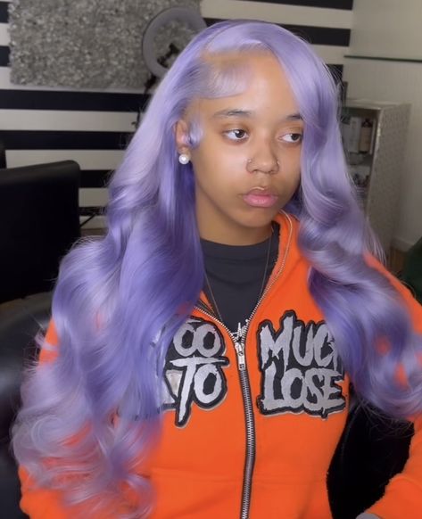 Icy Purple Wig, Light Purple Wigs For Black Women, Light Purple Frontal Wig, Light Purple Wig Install, Lavender Frontal Wig, Lilac Hair Black Women, Lavender Wig Black Women, Light Purple Lace Front Wig, Light Purple And Black Hair