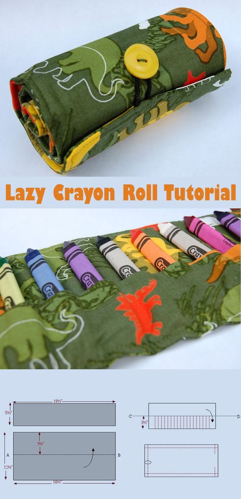 Lazy Crayon Roll Tutorial Crayon Holder Sewing Pattern, Diy Crayon Holder Fabric, Crayon Caddy Diy, Crayon Holders To Sew, Crayon Roll Up Pattern Free, Roll Up Pencil Case Diy Free Pattern, Crayon Holder Diy, Shoebox Diy, Crayon Pouch