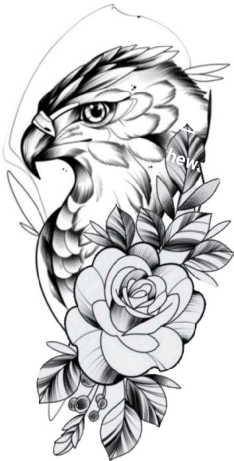 Hawk And Flower Tattoo, Eagle Tattoo With Flowers, Egale Drawing Tattoo, Feminine Eagle Tattoo For Women, Hawk Tattoo Feminine, Hawk Tattoo, Vogel Tattoo, Tier Tattoo, Geometric Sleeve Tattoo