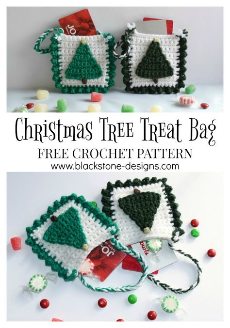 Bag Free Crochet Pattern, Crochet Christmas Tree, Crochet Ornament Patterns, Christmas Treat Bags, Crochet Christmas Gifts, Crochet Shell Stitch, Crochet Xmas, Crochet Ornaments, Patterns Ideas