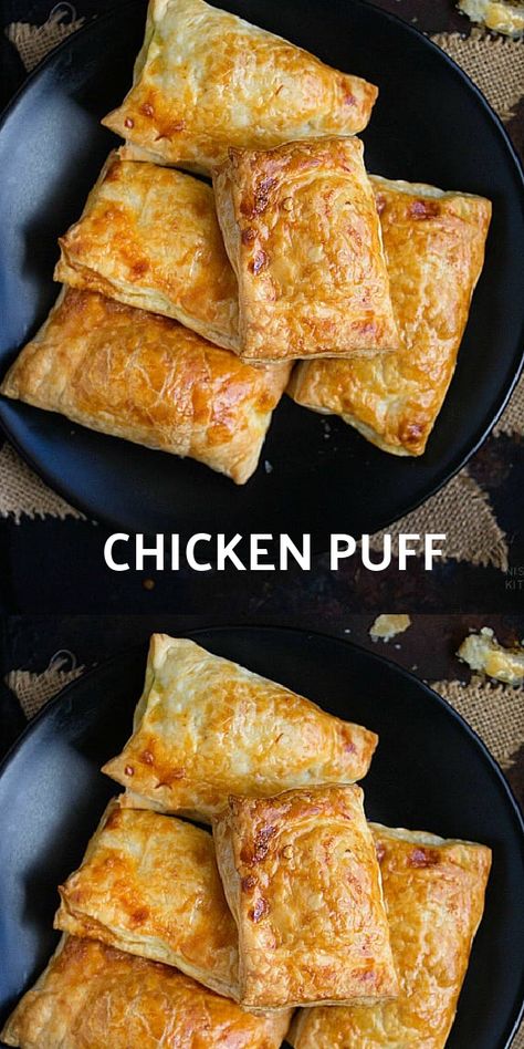 Baked Chicken Puff Pastry, Chicken In A Pastry, Chicken Stuffed Puff Pastry, Puff Pastry Recipes With Chicken, Chicken Pasty Puff Pastries, Spicy Chicken Puff Pastry, Chicken Turnovers Puff Pastries, Chicken Puff Pastry Recipes Appetizers, Savory Recipes Using Puff Pastry