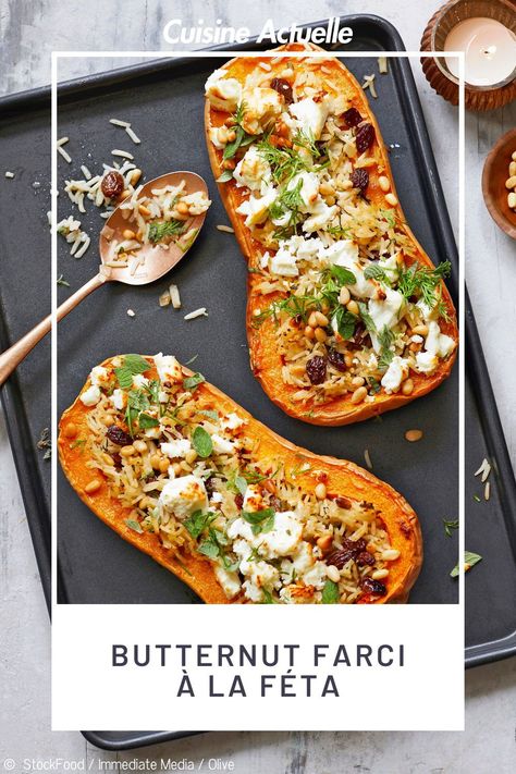 La recette du butternut farci à la féta #cuisineactuelle #butternut #feta Butternut Air Fryer, Butternut Rotie Au Four, Butternut Roti, Butternut Four, Batch Cooking, Sweet And Salty, Couscous, Food Lover, Feta