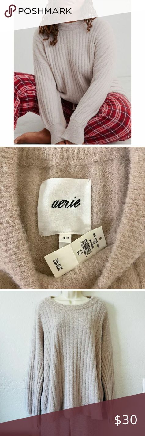 Aerie NWOT Buttercream Sweater ribbed soft fuzzy drop shoulder straight crew nec Neutral Color, Oversized Fits, Drop Shoulder, Butter Cream, Lounge, Crew Neck, Outfit Inspo, Plus Fashion, Fashion Tips