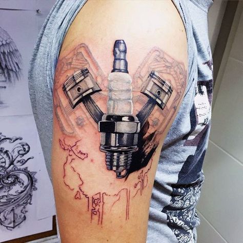 Mens Upper Arms Engine Tattoo Diesel Mechanics Tattoo, Piston Tattoo, Auto Tattoo, Hot Rod Tattoo, Engine Tattoo, Gear Tattoo, Motorcycle Tattoo, Motor Tattoo, Zombie Face