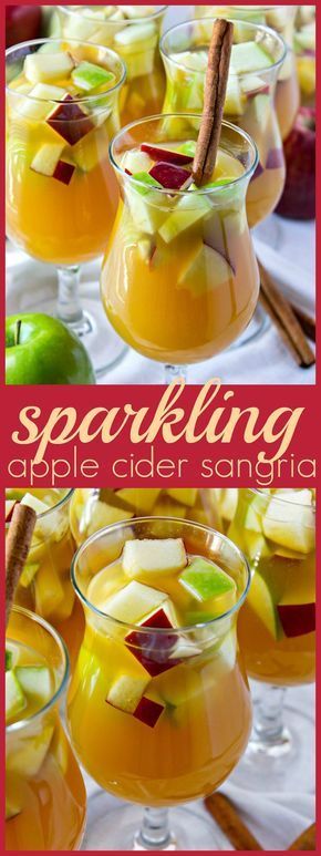 Sparkling Apple Cider Sangria - Apple cider, prosecco, amaretto, and ginger ale come together is this perfect cocktail for fall! Apple Sangria Recipes, Apple Cider Sangria Recipe, Caramel Apple Sangria, Winter Sangria, Holiday Beverages, Apple Sangria, Cider Sangria, Yummy Cocktails, Apple Cider Sangria