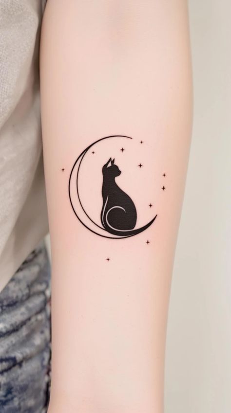 20 Enchanting Black Cat Tattoo Ideas 18 Matching Black Cat Tattoos, Cat Tatoos Idea, Punk Cat Tattoo, Goth Cat Tattoo, Gothic Cat Tattoo, Witchy Cat Tattoo, Black Cat Tattoo Ideas, Books Tattoo, Black Cat Tattoo