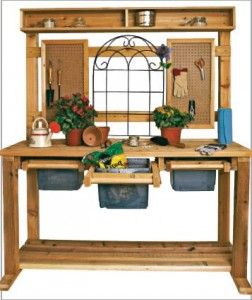 Love the look of this potting bench - love the pull out bins for soil, tools, peat moss etc. Potting Bench Ideas, Potting Bench Plans, Potting Station, Outdoor Potting Bench, Garden Bench Plans, Plants And Gardening, Garden Bench Diy, Potting Tables, Potting Table