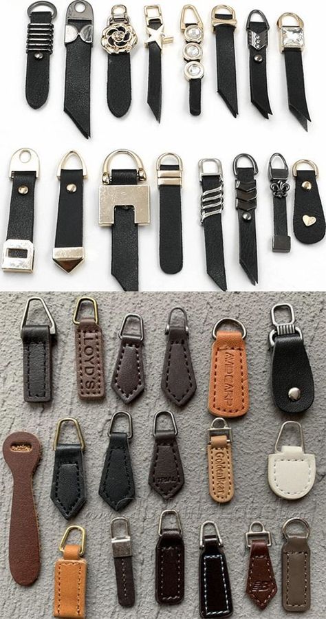 Leather Zipper Pull, Fasteners Clothing, Zipper Pulls Diy, Types Of Zippers, Suitcase Diy, Leather Branding, ميدالية مفاتيح, Leather Types, Shoes Wallpaper