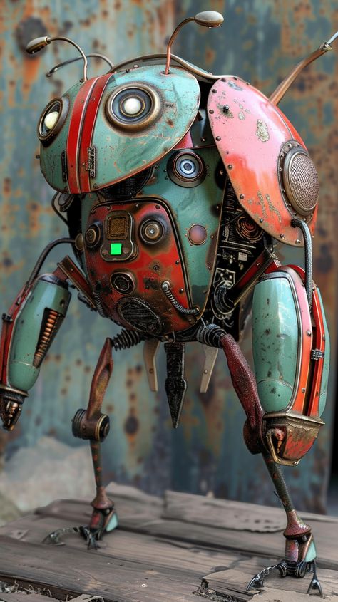 Beetle Robot Steampunk Robot Concept Art, Robot City, Robot Inspiration, Robots Artworks, Steampunk Robots, Steampunk Robot, Inspirational Digital Art, Vintage Robots, Retro Robot