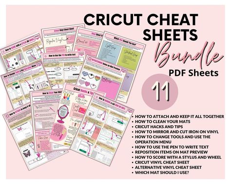 Are you looking to master your Cricut machine without the hassle?  These "Cricut Cheat Sheets" provide a quick how-to guide, designed to simplify your crafting process, these printable PDF files offer easy step by step instructions for beginners. Whether you're navigating Cricut Design Space or seeking handy shortcuts, these cheat sheets are here to help you craft smarter, not harder. Get your hands on these invaluable resources today and unleash your creativity with ease! PLEASE NOTE THAT SOME Cricut Cheat Sheets Free, Cricut Cheat Sheets, Smarter Not Harder, Cricut Machine, Cricut Design Space, Youtube Tutorials, Cheat Sheets, Easy Step, Design Space