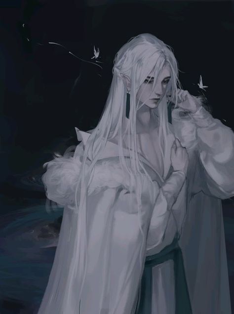 White Hair Long Men, White Haired Man Art, Long White Hair Men, Albino Character Art, White Hair Guy Art, White Hair Boy Art, White Hair Woman Art, White Hair Male Oc, Elf With White Hair