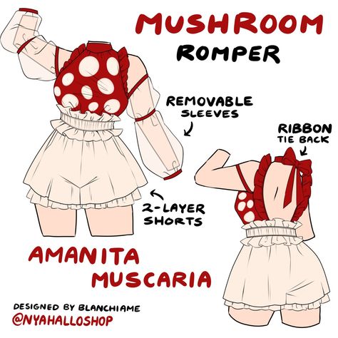 Nyahallo Designs, Outfit Oc, Mushroom Outfit, Clothing Sketches, Art Outfits, Clothing Design Sketches, Drawing Anime Clothes, Dress Design Sketches, Oc Ideas