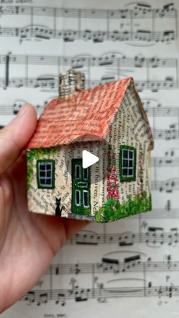 Heinz & Brummel on Instagram: "It’s been a while since I worked on my little houses, but today I was in the mood to paint one… Paper cottage made of old book pages 🏠📚 • • • #paperhouse #papercraft #papertober #paperlove #oldbookpages #tinyhouse #cottagedreams #papiermache #heinzundbrummel" Book Paper Mache, Paper Mache House, Paper House, Paper Craft Diy Projects, Old Book Pages, Craft Classes, Old Book, Old Books, Craft Diy