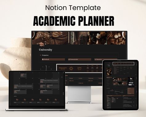 Academic Planner Student Notion Templates, Da Dark Academia Notion, Academia Notion, University Planner, Assignment Tracker, Minimalist Clock, Pomodoro Timer, Academic Life, Grade Tracker, Notion Planner