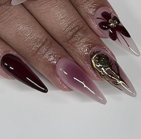 Brown And Purple Nails, Dark Academia Nails Ideas, Dark Fall Nails Designs, Dark Feminine Nails, Fall Nails Purple, Nail Ink, Nails Purple, Grunge Nails, Classic Nails