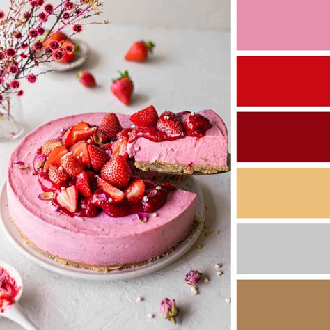 Palette Challenge, Colour Guide, Food Inspired, Strawberry Topping, Color Palette Challenge, Color Pallete, Strawberry Cheesecake, Color Pallets, Color Palettes