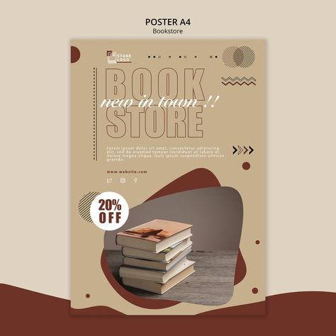 Poster bookstore ad template | Free Psd #Freepik #freepsd Poster Design Drawing, Shop Poster Design, Free Psd Poster, Book Advertising, Poster Template Free, Cover Books, Ad Poster, Islamic Caligraphy Art, Ad Template