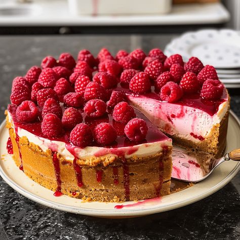 Homemade Raspberry Cheesecake, Baked Raspberry Cheesecake, Raspberry Pie Recipe, Raspberry No Bake Cheesecake, Condensed Milk Cake, Family Desserts, Raspberry Pie, Easy Cheesecake Recipes, Special Desserts