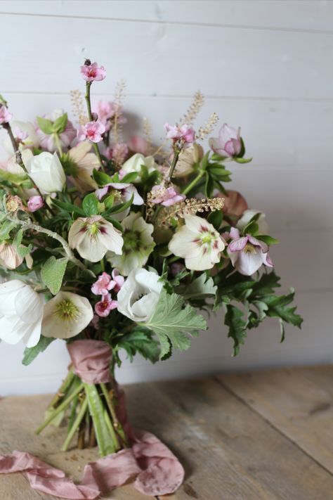 winter wedding bouquet, spring wedding bouquet, winter wedding flowers, british wedding flowers, locally grown flowers, seasonal flowers Early Spring Wedding Bouquets, Hellebore Wedding Bouquet, Wedding Flowers With Anemones, January Bridal Bouquet, February Bridal Bouquet, Hellebore Flower Arrangements, Early Spring Bouquet, Hellebores Bouquet, Heather Wedding Bouquet