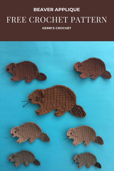 Crochet Wildlife Applique, Crochet Nature Applique, Beaver Crochet Pattern, Beaver Crochet Free Pattern, Flat Crochet Animals, Crochet Beaver Pattern Free, Crochet Appliques Free Pattern, Crochet Trout, Crochet Applique Patterns Free Animal