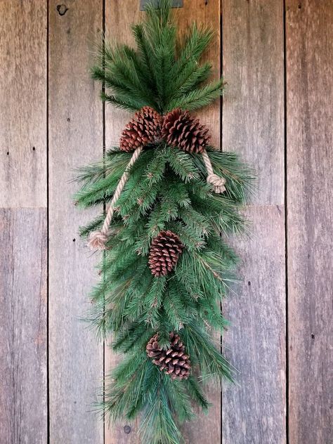 Pine Sprigs Decor, Winter After Christmas Decor, Winter Wreaths For Front Door, Front Door Rustic, Pine Swag, Door Swags, Winter Lodge, Winter Swag, Winter Wall Decor